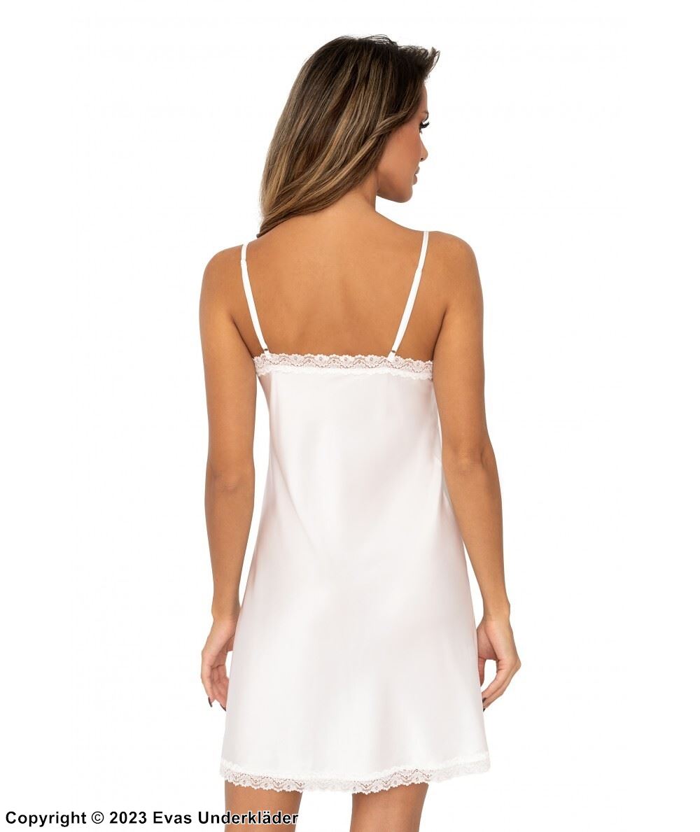 Elegant nightdress, satin, thin shoulder straps, lace edge